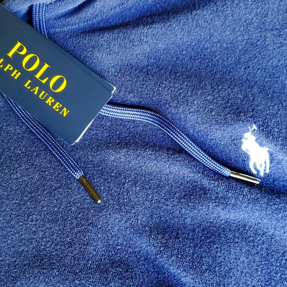 Polo Ralph Lauren Mens size XL long sleeve hooded Velour pullover sweater navy.